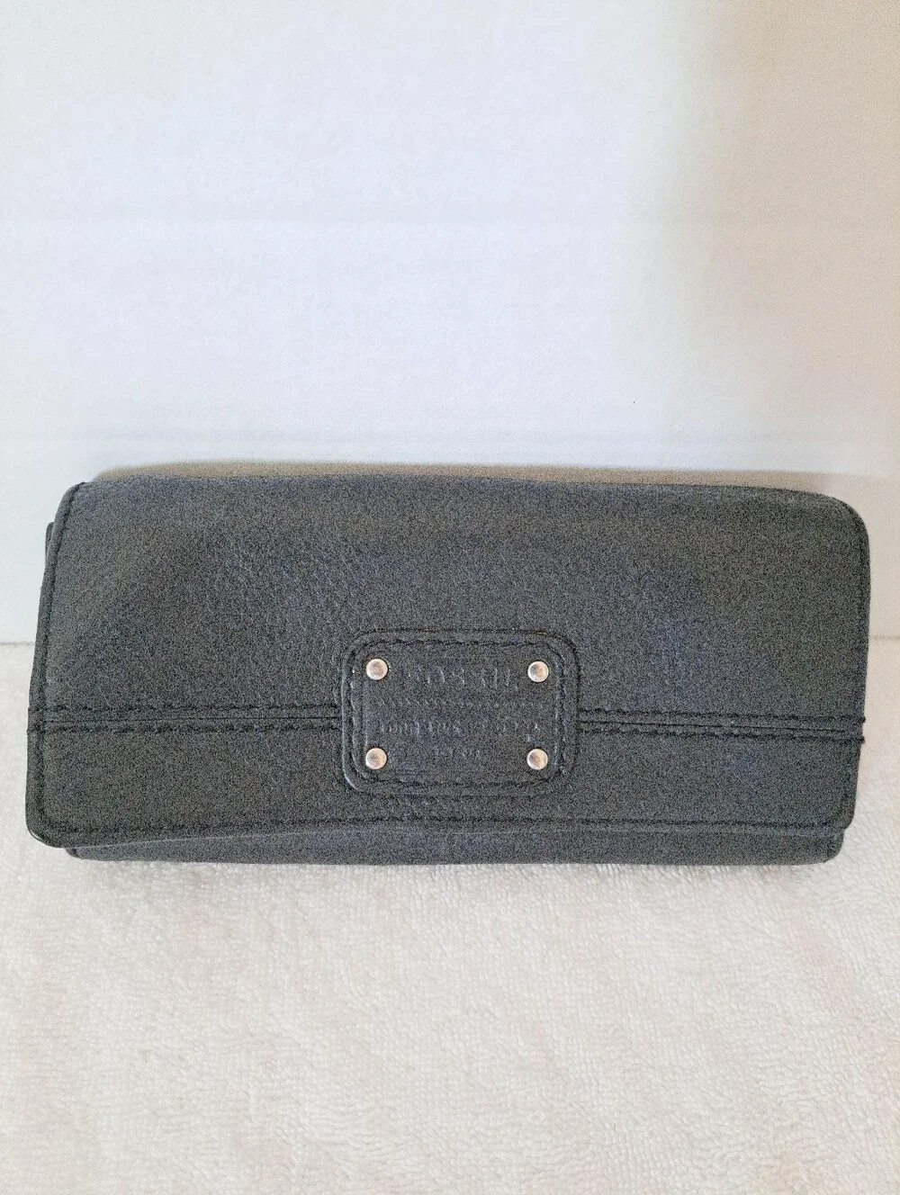 Fossil Black Leather Wallet with Metal Logo Plate